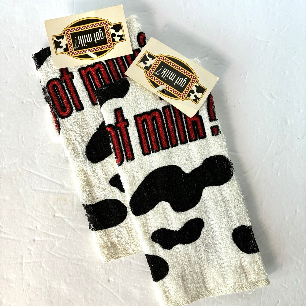 Vintage 2000 Got Milk? Cow Print Kitchen Decor Dish Cloths 11" 1990s New w/ Tags